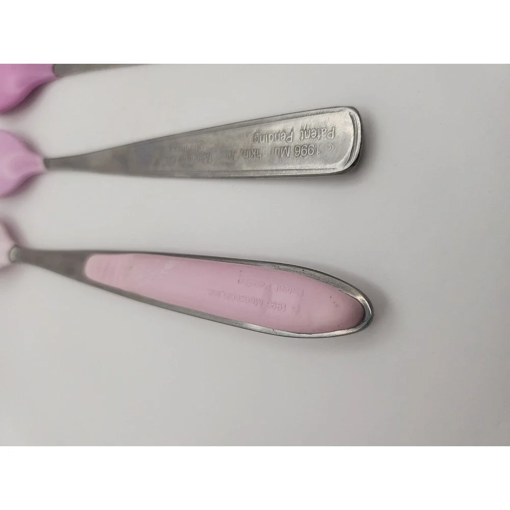 4 VTG Munchkin Baby Spoon Rubber 1996 90s Stainless Steel Pink Blue‎ Tip Infant